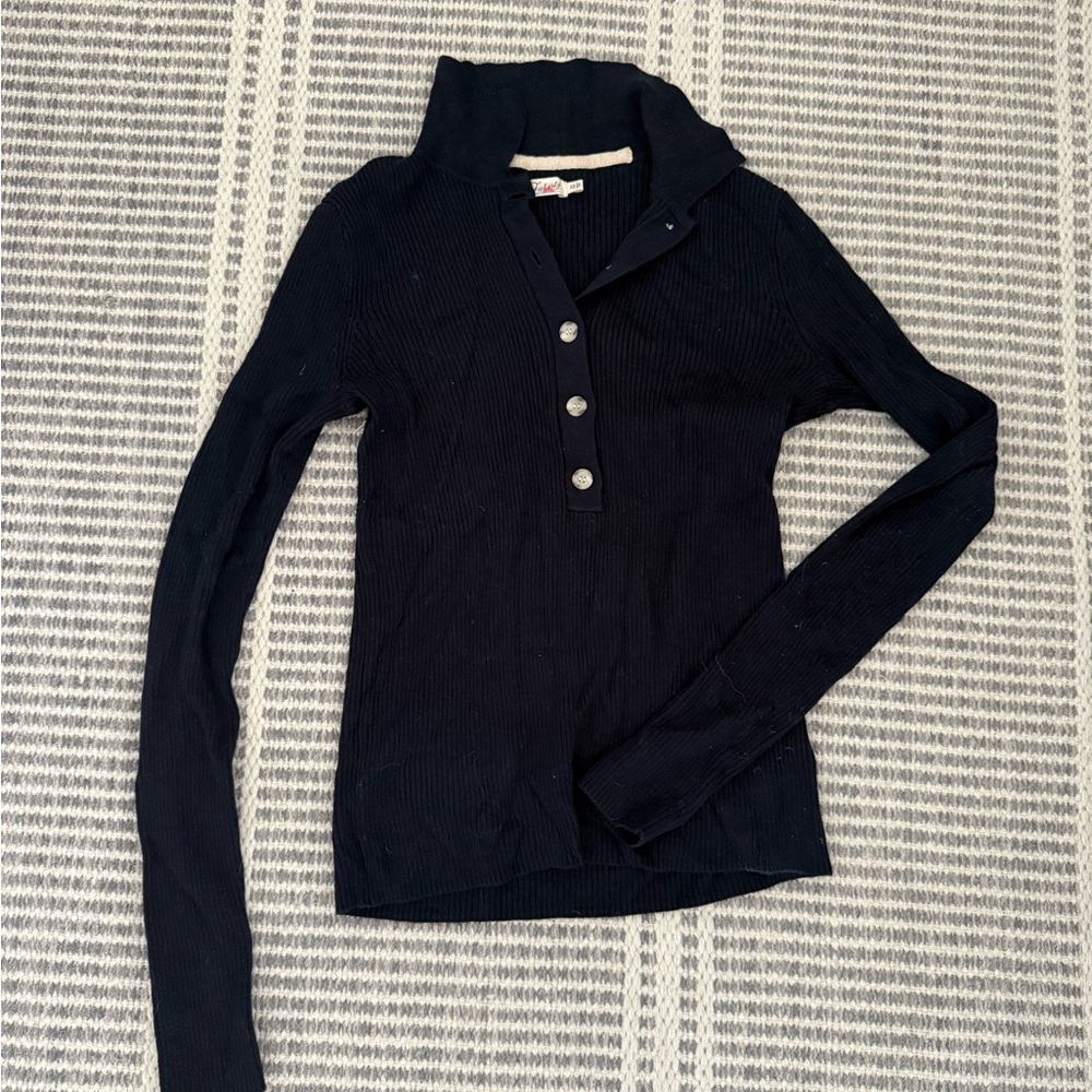 Women's Navy Button-Up Sweater Top